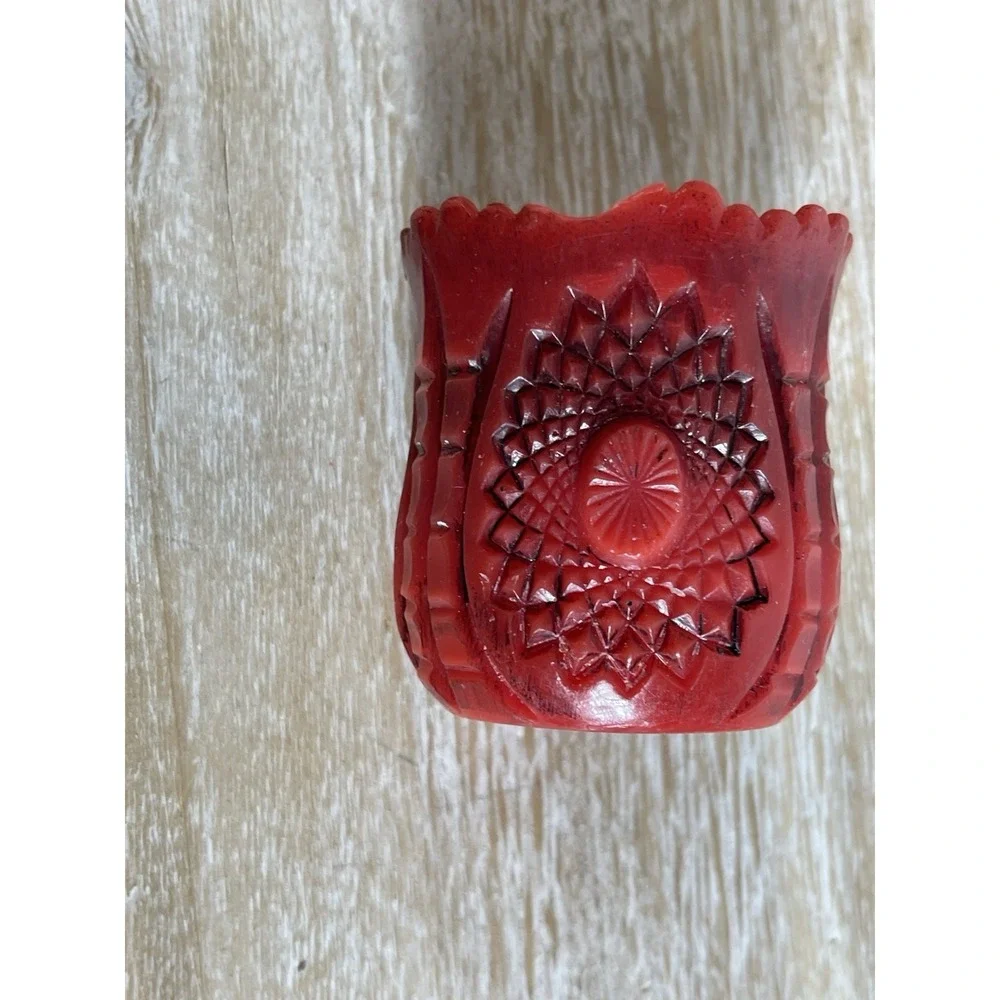 Vintage Red Floral Embossed Motif‎ Sculptured Carved Gothic Wax Candle